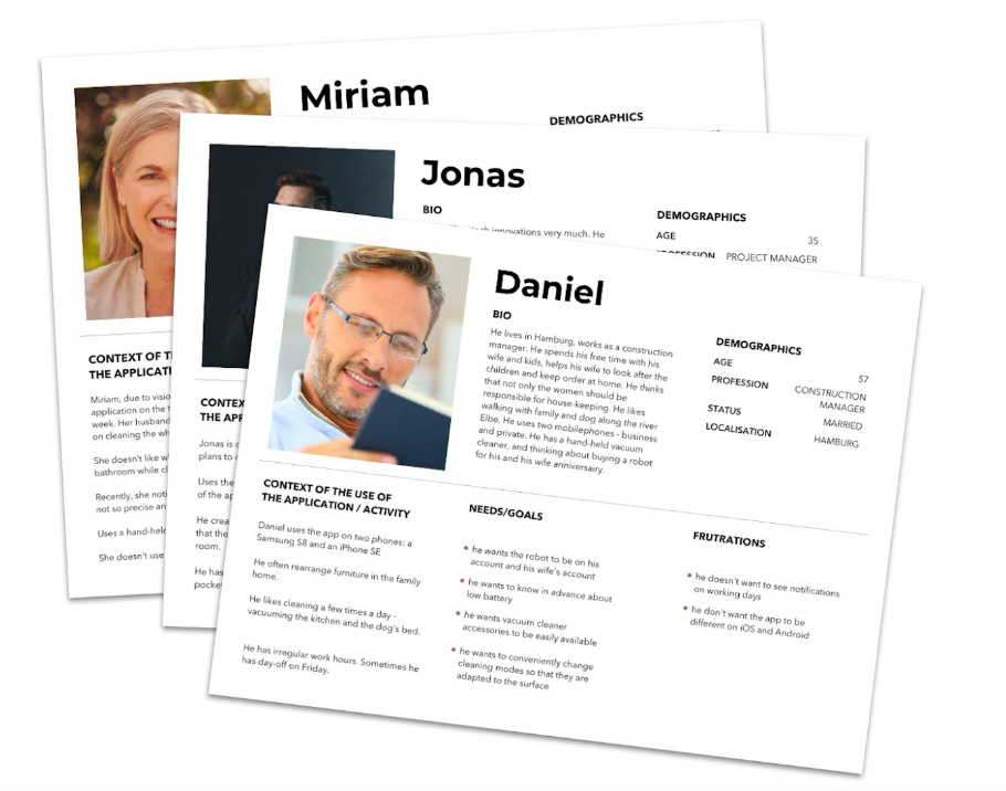 User personas — Miriam, Jonas, Daniel